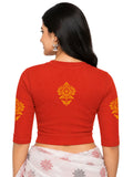 Women Back Printed Stretchable Elbow Sleeve RIB Blouse U0116 Dark Orange