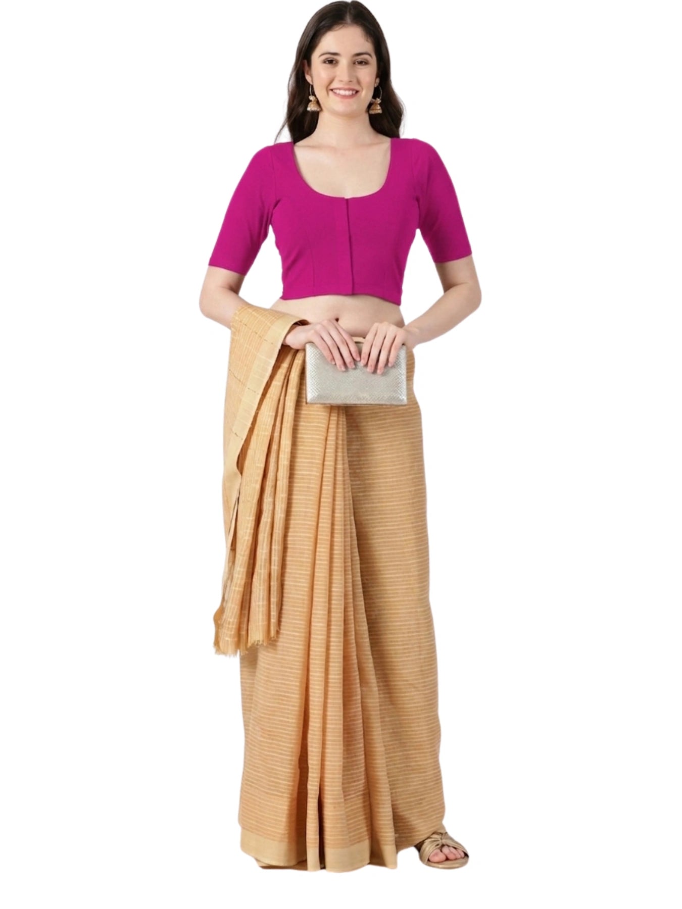 DIY Embroidery Kit with Women Front Open Stretchable Half Sleeve Blouse E010 – Rani Pink