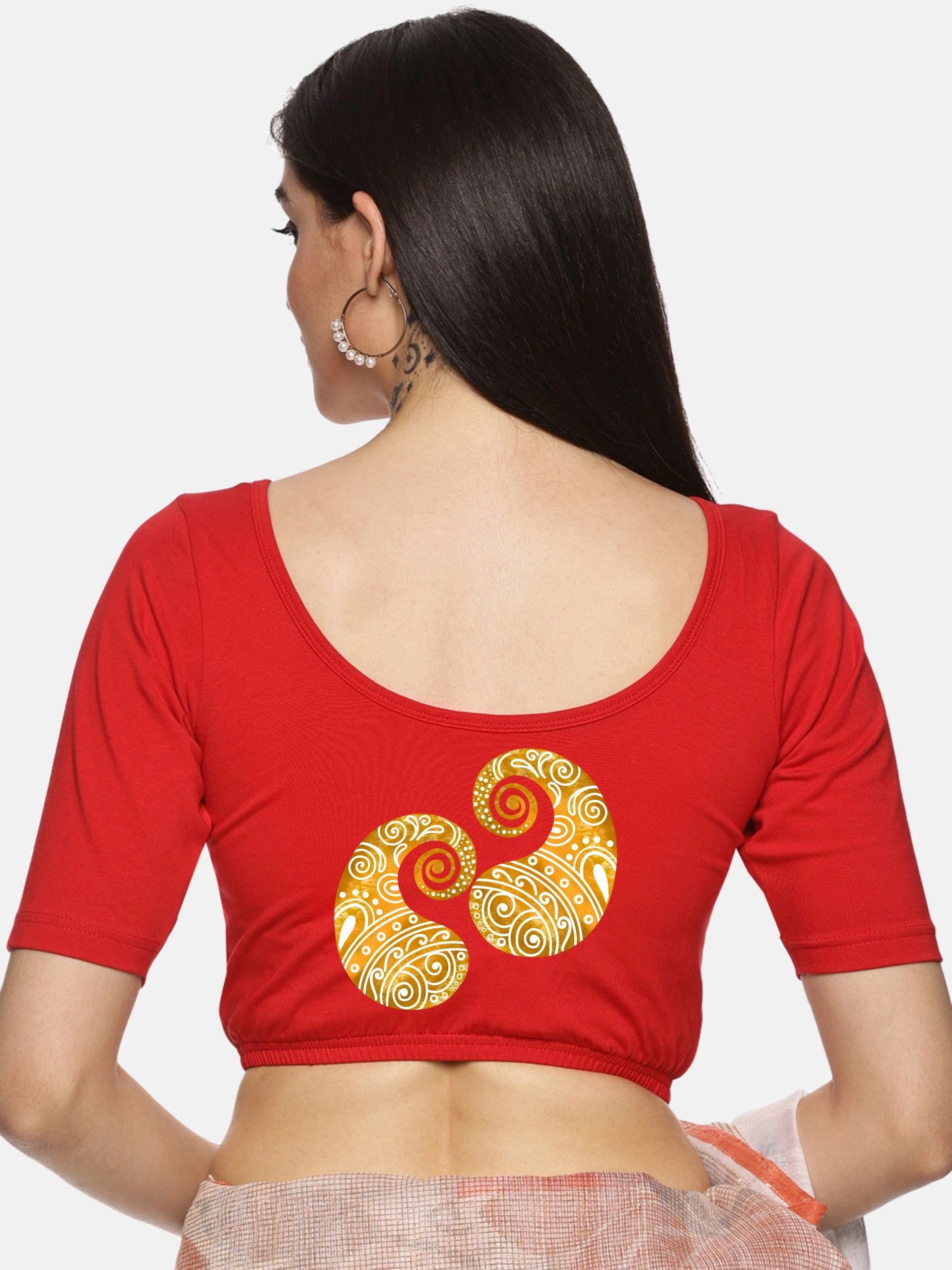 Women Back Printed Stretchable Blouse U080 - notyetbyus