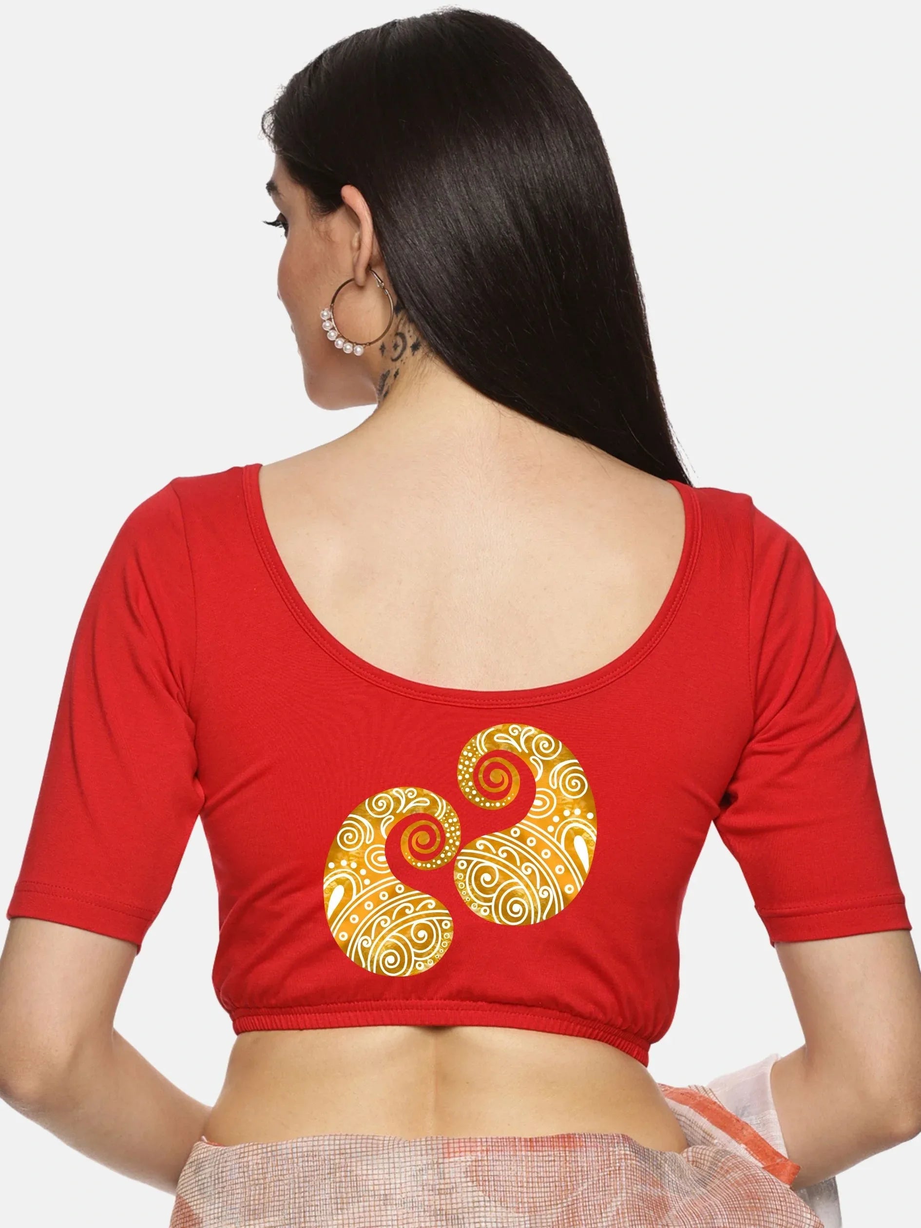 Women Back Printed Stretchable Blouse U080 - notyetbyus
