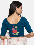 Women Back Printed Stretchable Half Sleeve Blouse U0133 peacock