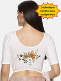 Women Back Printed Half Sleeve Stretchable Blouse U041 White
