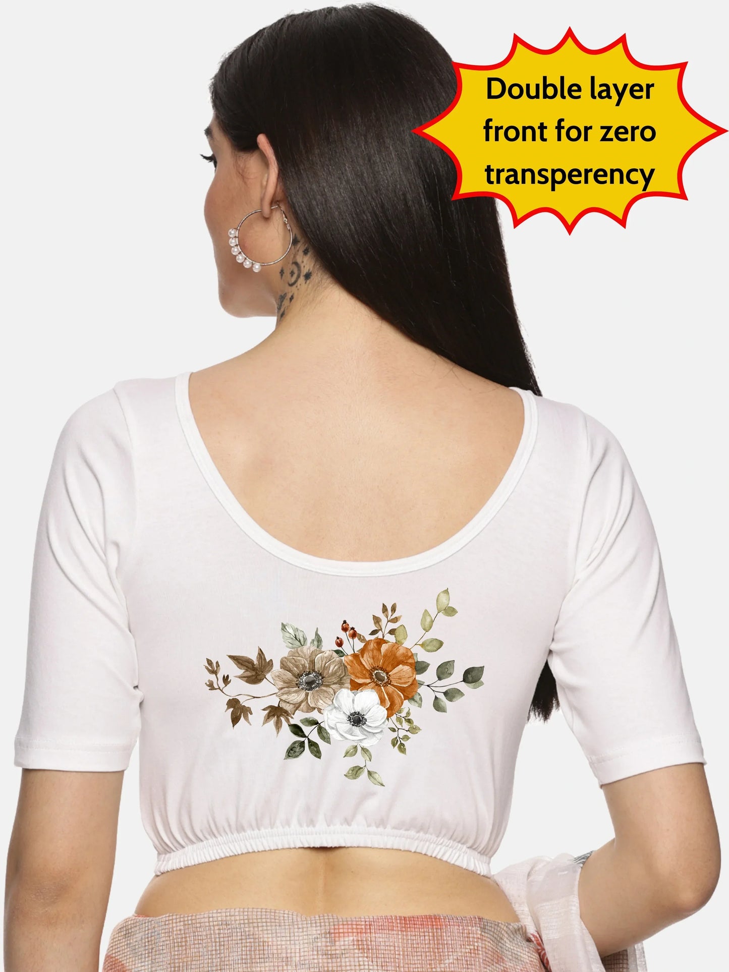 Women Back Printed Stretchable Blouse U041 - notyetbyus