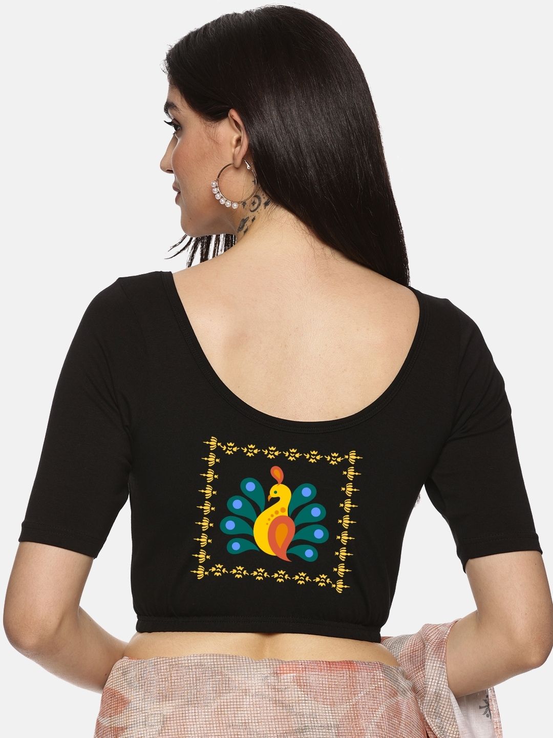 Women Back Printed Stretchable Blouse U013 - notyetbyus