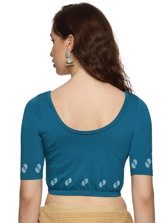 Women Back Printed Stretchable  Half Sleeve Blouse U089 peacock
