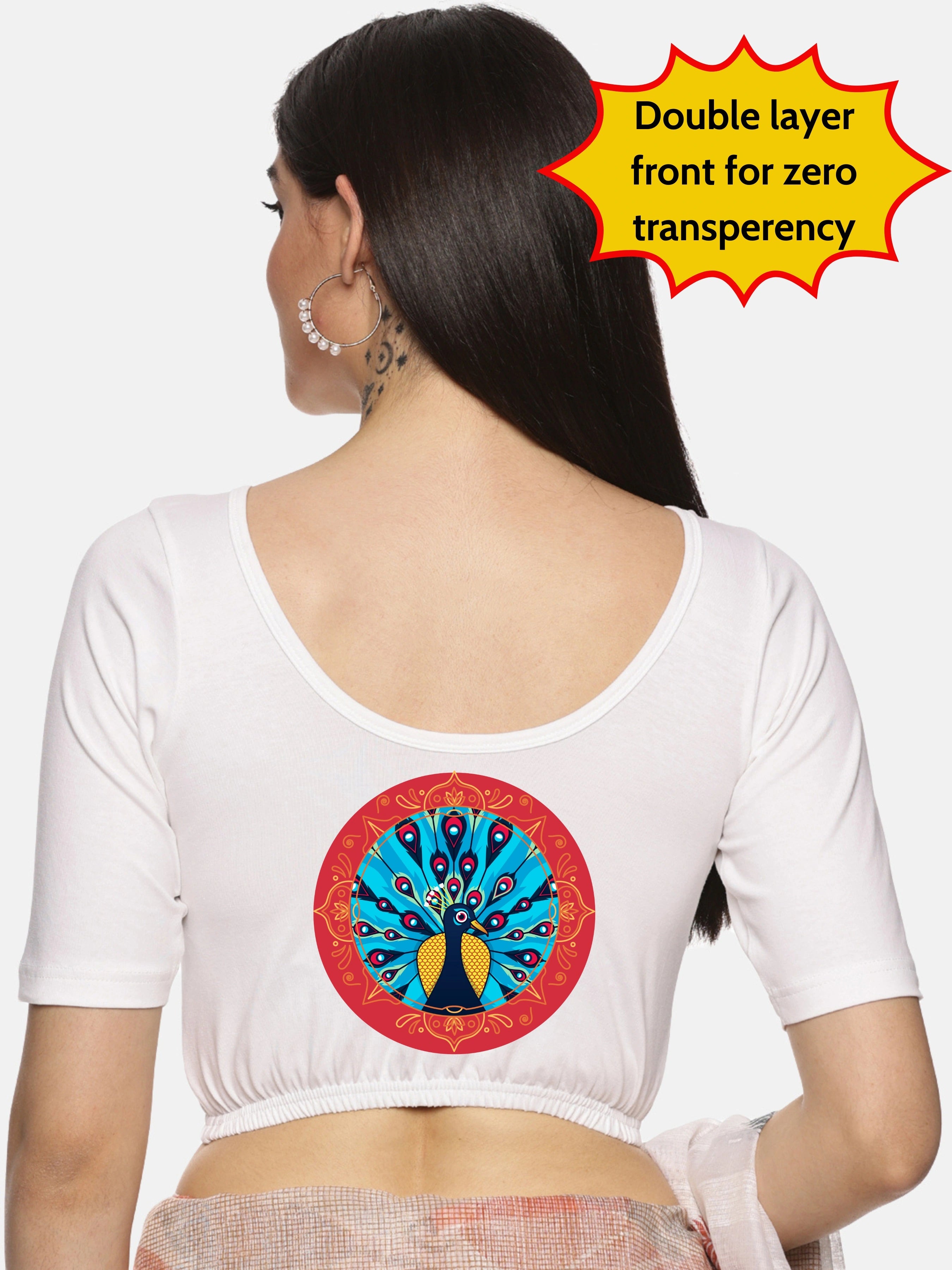 Women Back Printed Stretchable Blouse U032 - notyetbyus