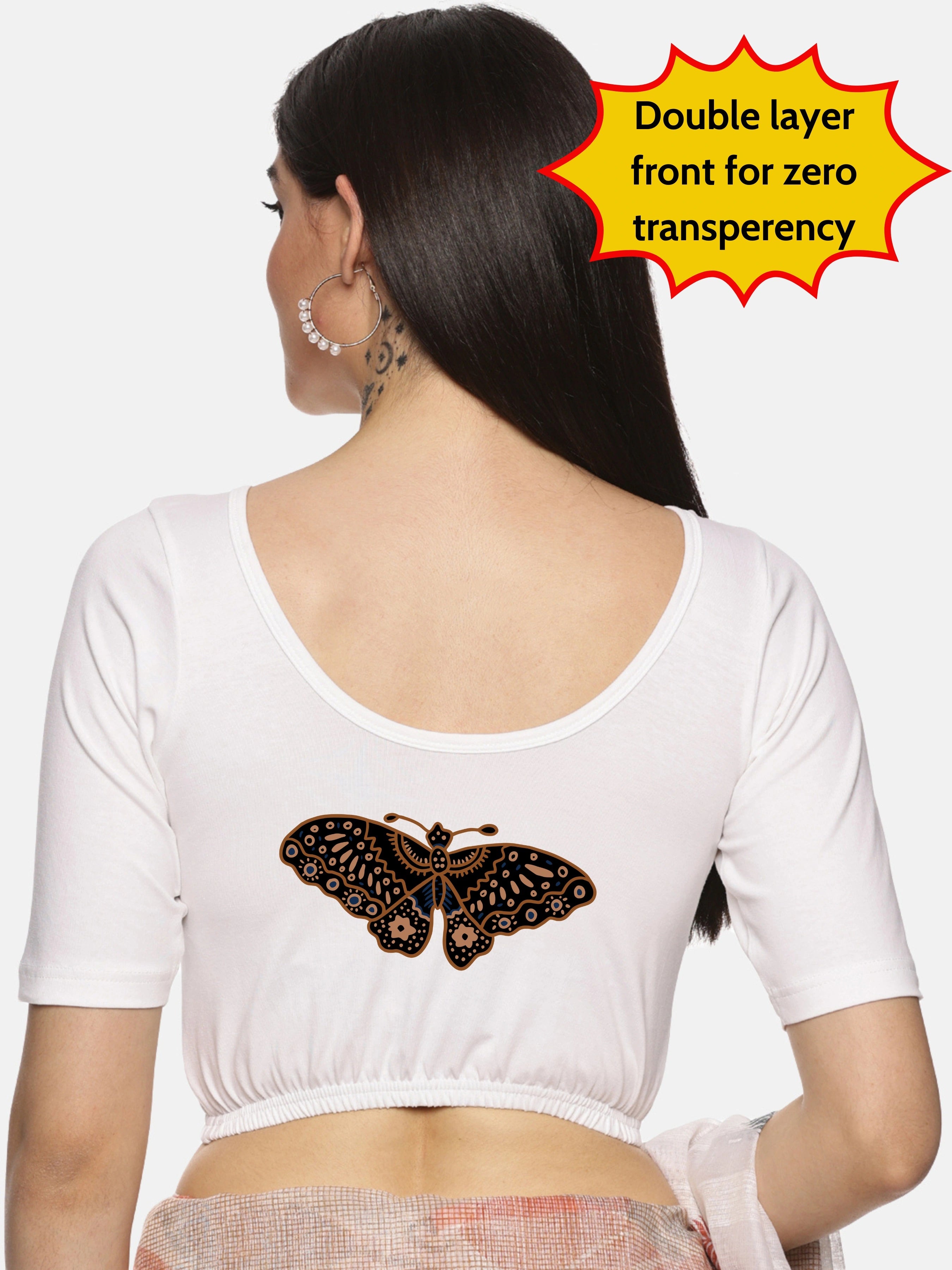 Women Back Printed Stretchable Blouse U07 - notyetbyus