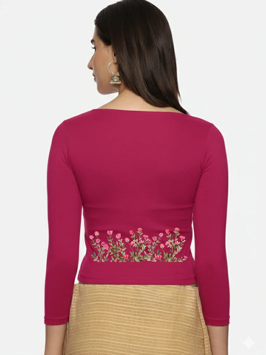 Women Three Fourth Sleeve Back Print Stretchable Blouse U0107 - notyetbyus