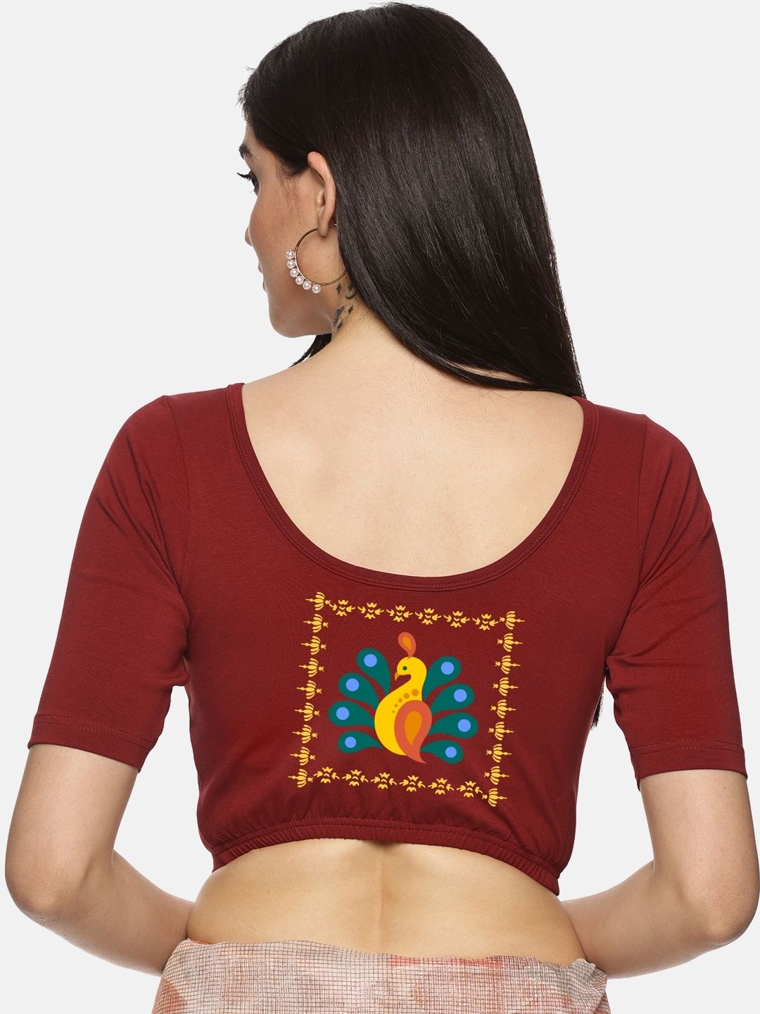 Women Back Printed Stretchable Blouse U013 - notyetbyus
