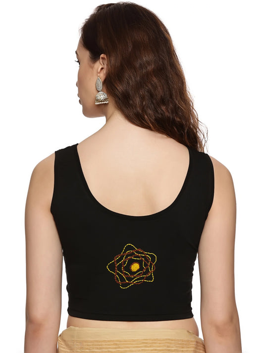 DIY Embroidery Kit with Women Stretchable Sleeveless Blouse E02 – Black