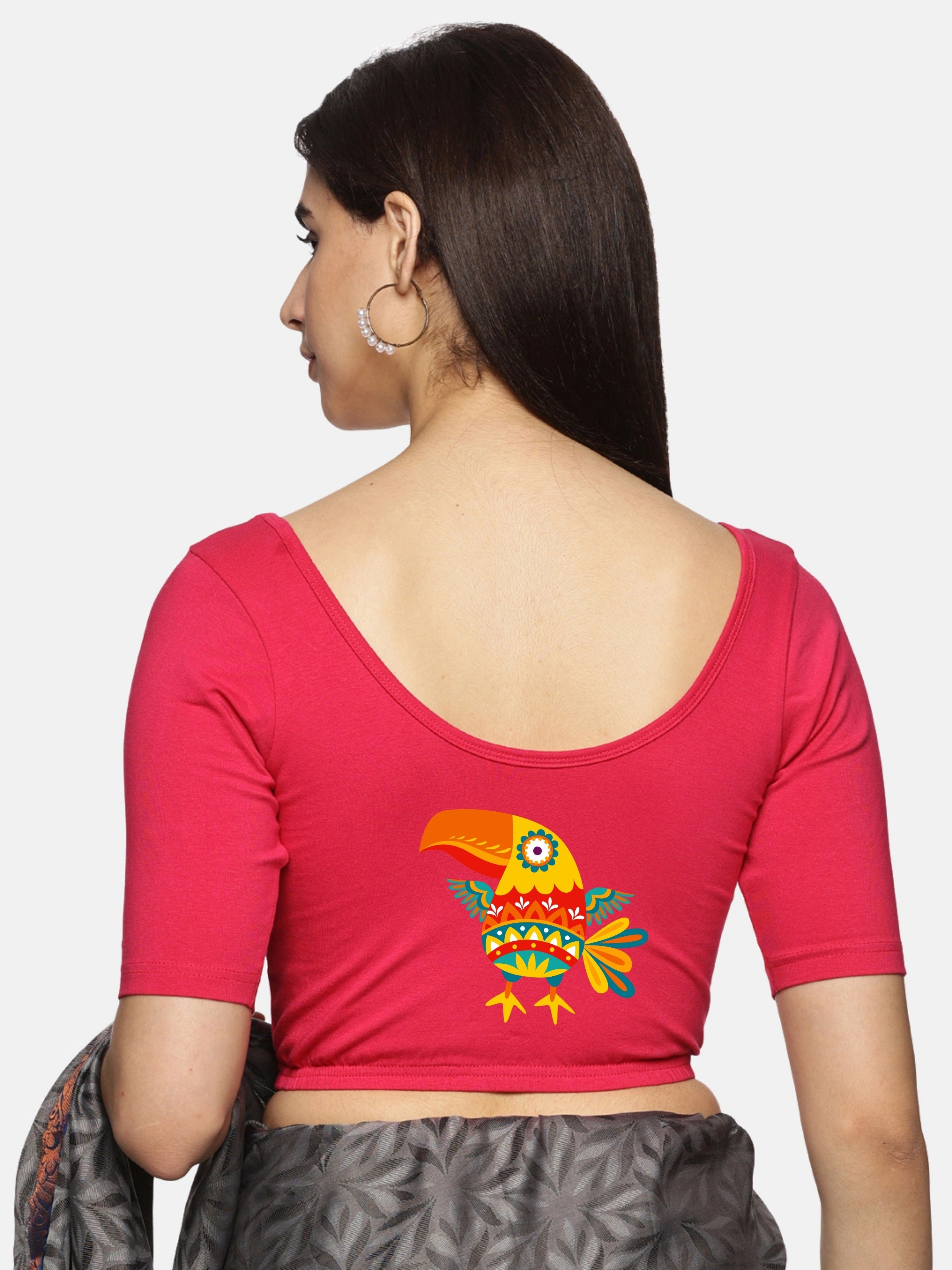 Women Back Printed Stretchable Blouse U09 - notyetbyus