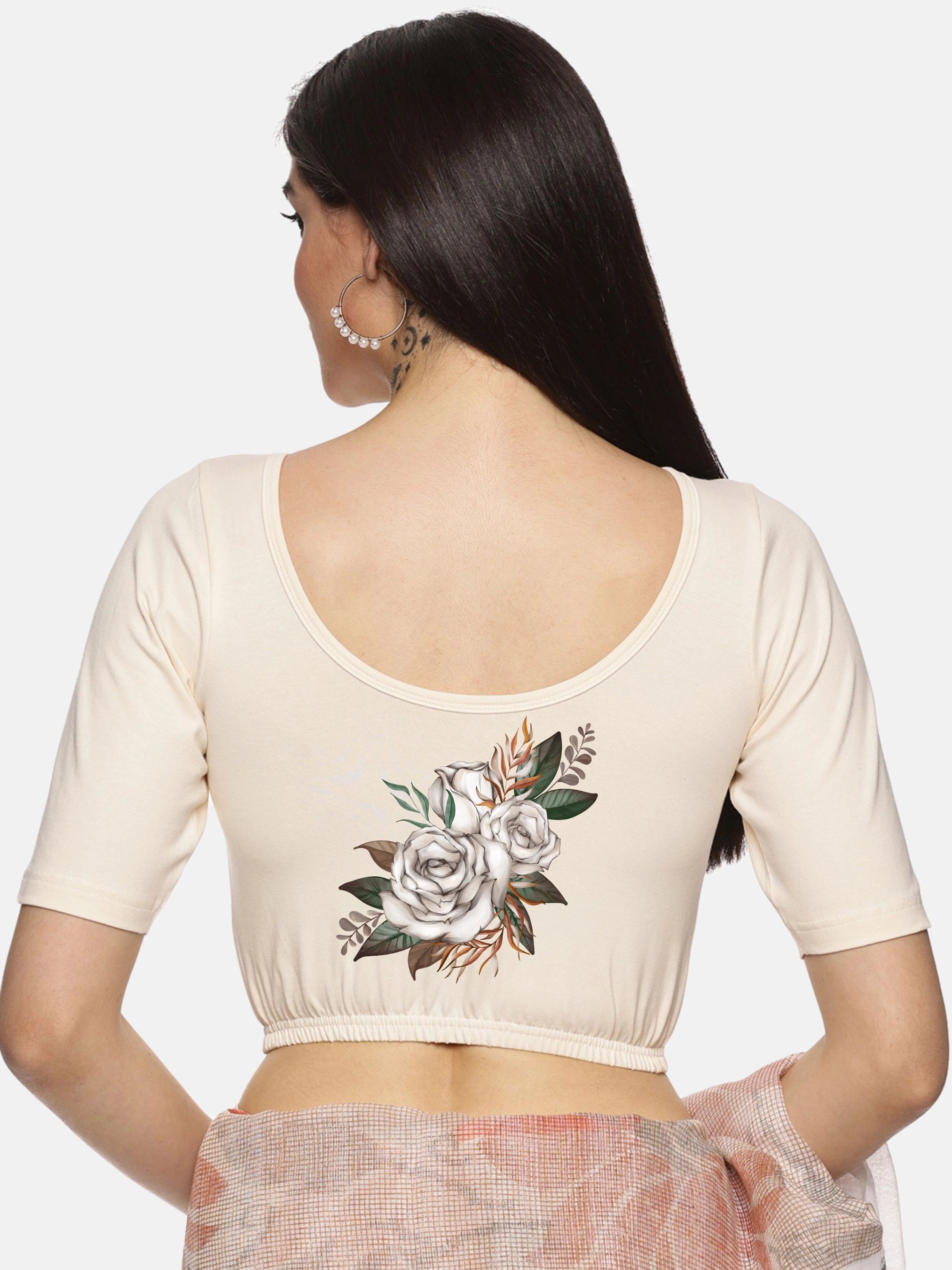 Women Back Printed Stretchable Blouse U049 - notyetbyus
