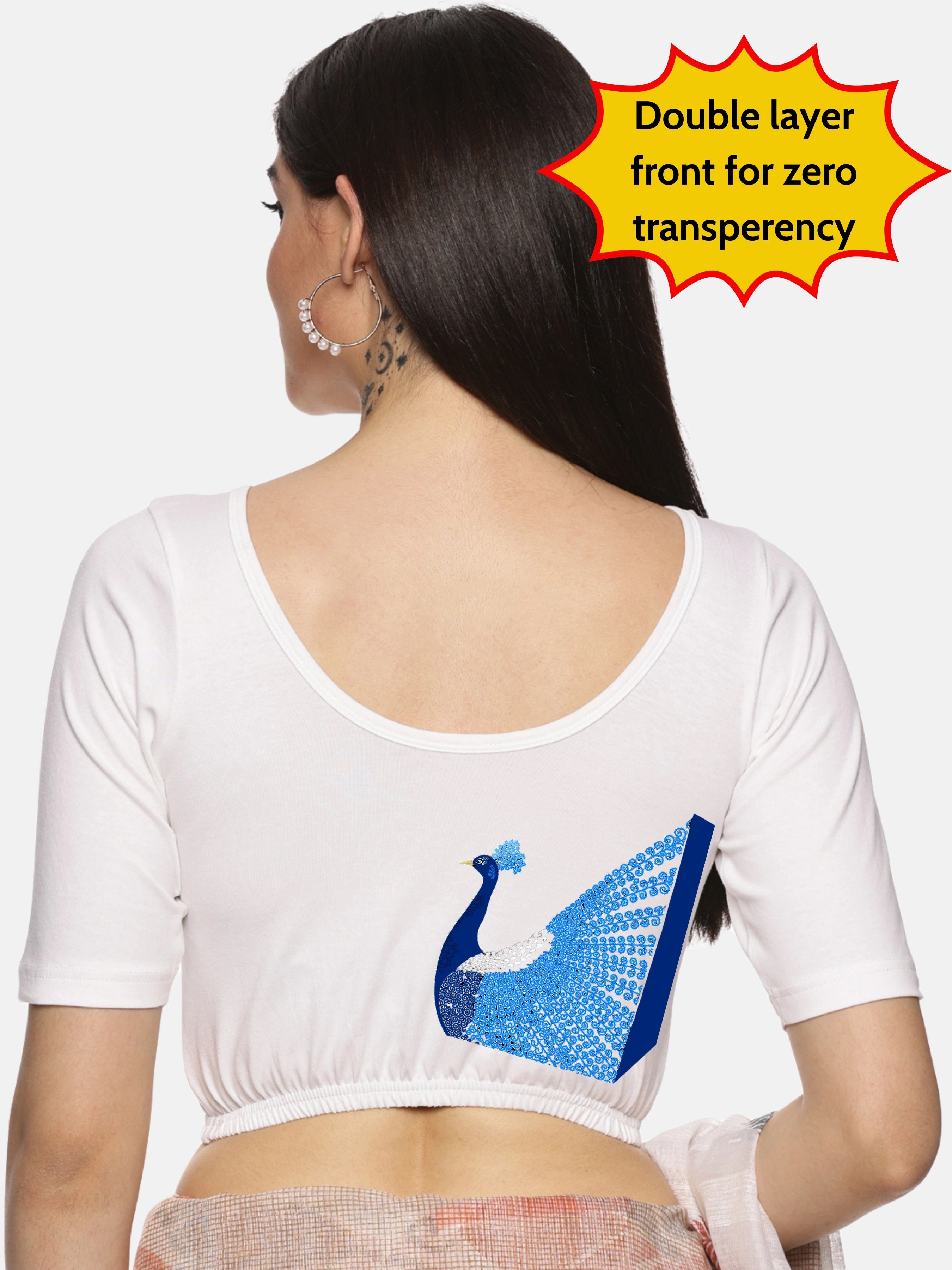 Women Back Printed Stretchable Blouse U016 - notyetbyus