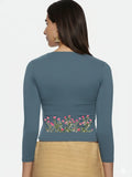 Women Three Fourth Sleeve Back Print Stretchable Blouse U0107 Elephant Grey