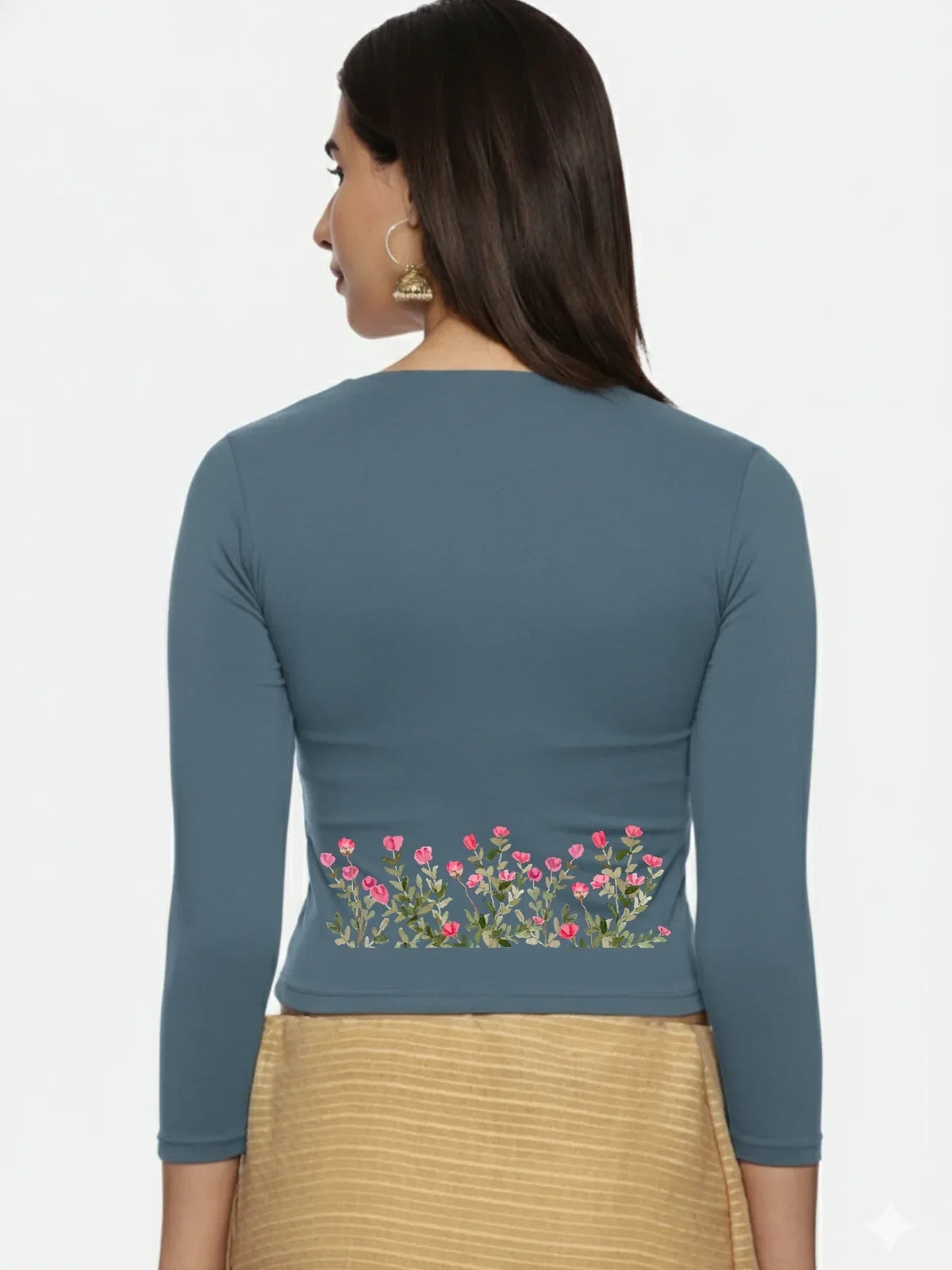 Women Three Fourth Sleeve Back Print Stretchable Blouse U0107 - notyetbyus