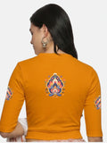 Women Back Printed Stretchable Elbow Sleeve RIB Blouse U0157 Mustard