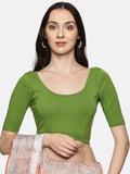 Women Plain Stretchable Half Sleeve Blouse U01A Mehndi Green