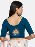 Women Back Printed Stretchable Half Sleeve  Blouse U0134 peacock