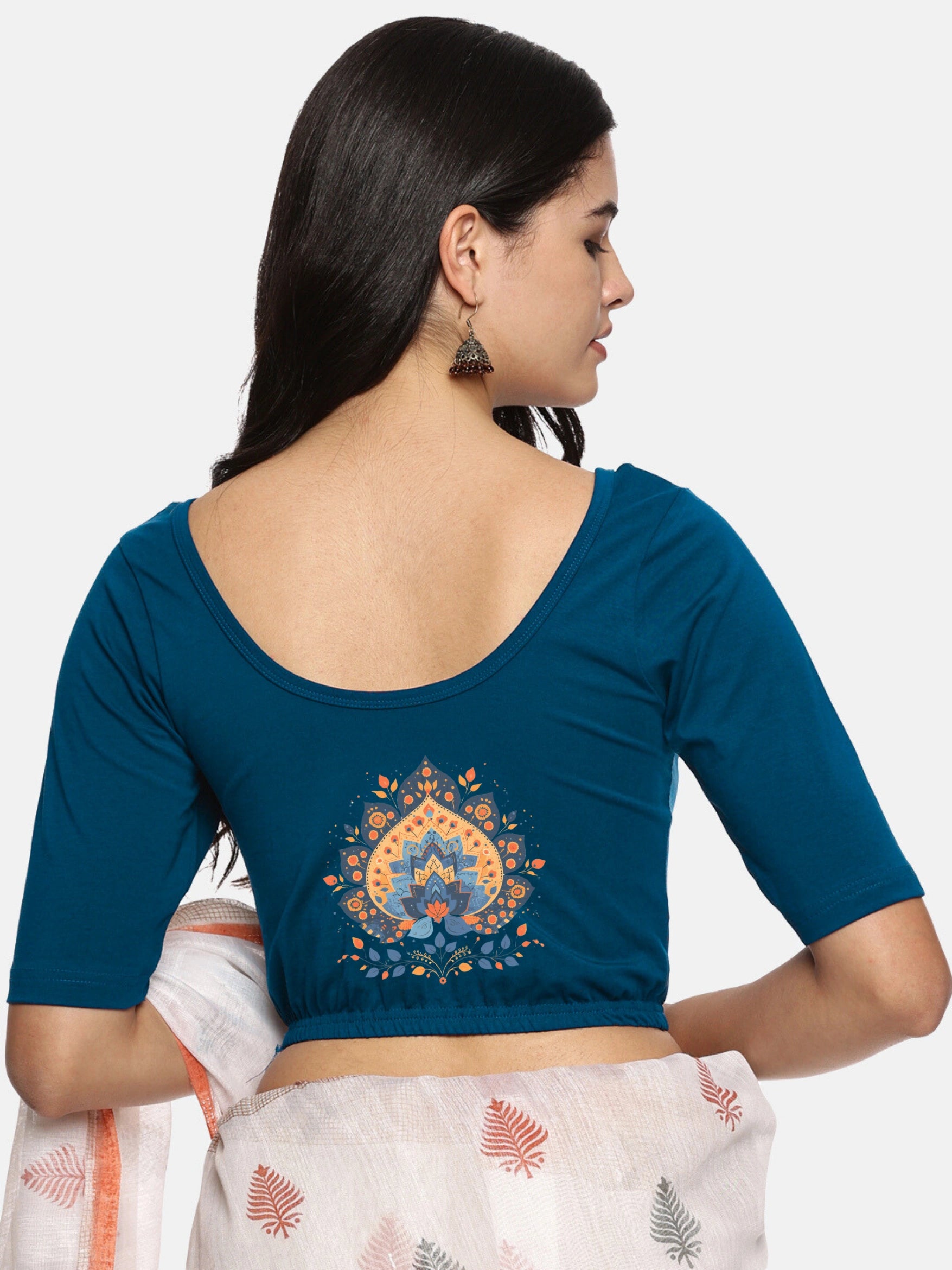 Women Back Printed Stretchable Blouse U0134 - notyetbyus