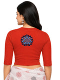 Women Back Printed Stretchable Elbow Sleeve RIB Blouse U0169 Dark Orange
