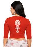Women Back Printed Stretchable Elbow Sleeve RIB Blouse U0170 Dark Orange
