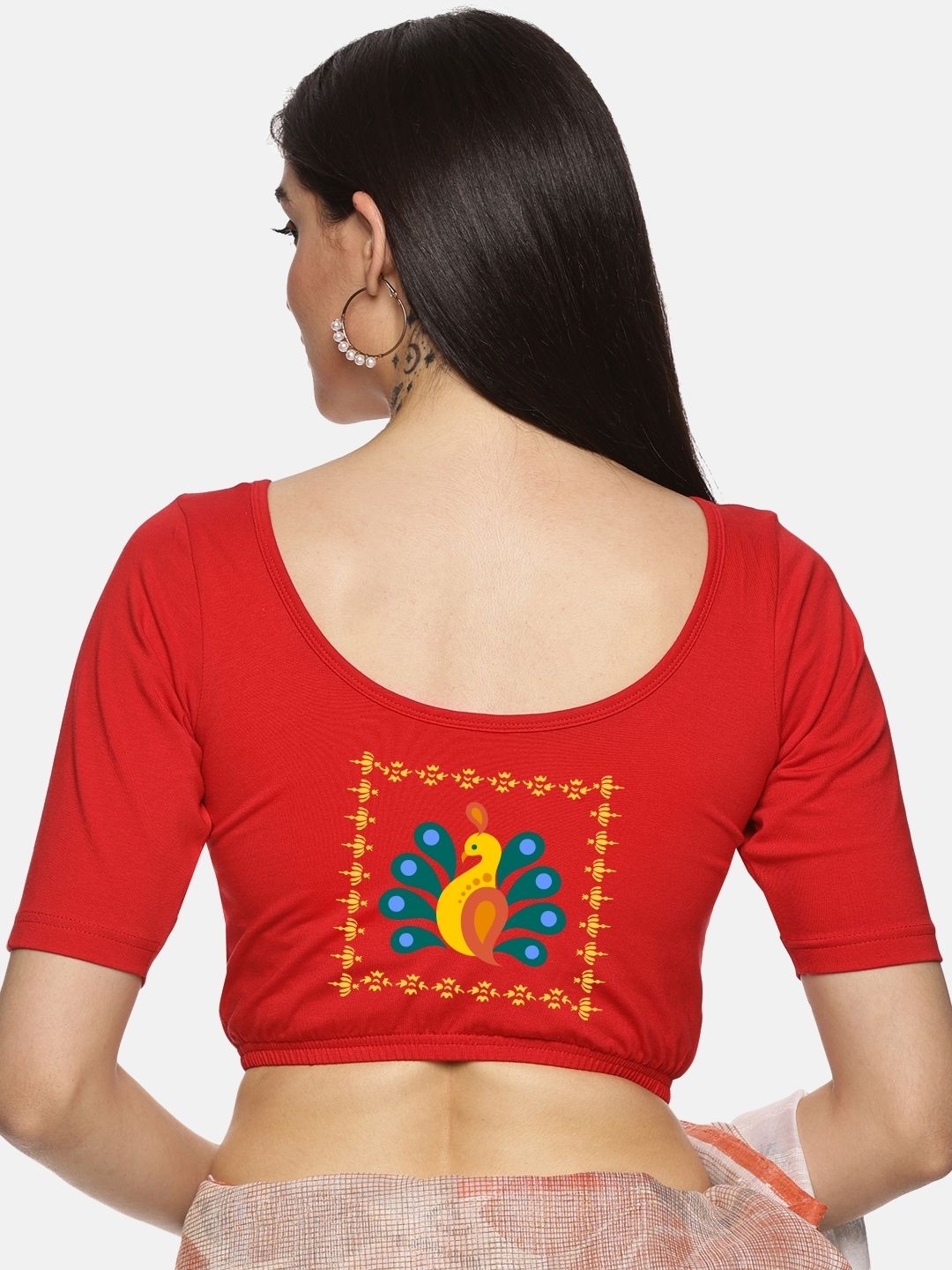 Women Back Printed Stretchable Blouse U013 - notyetbyus