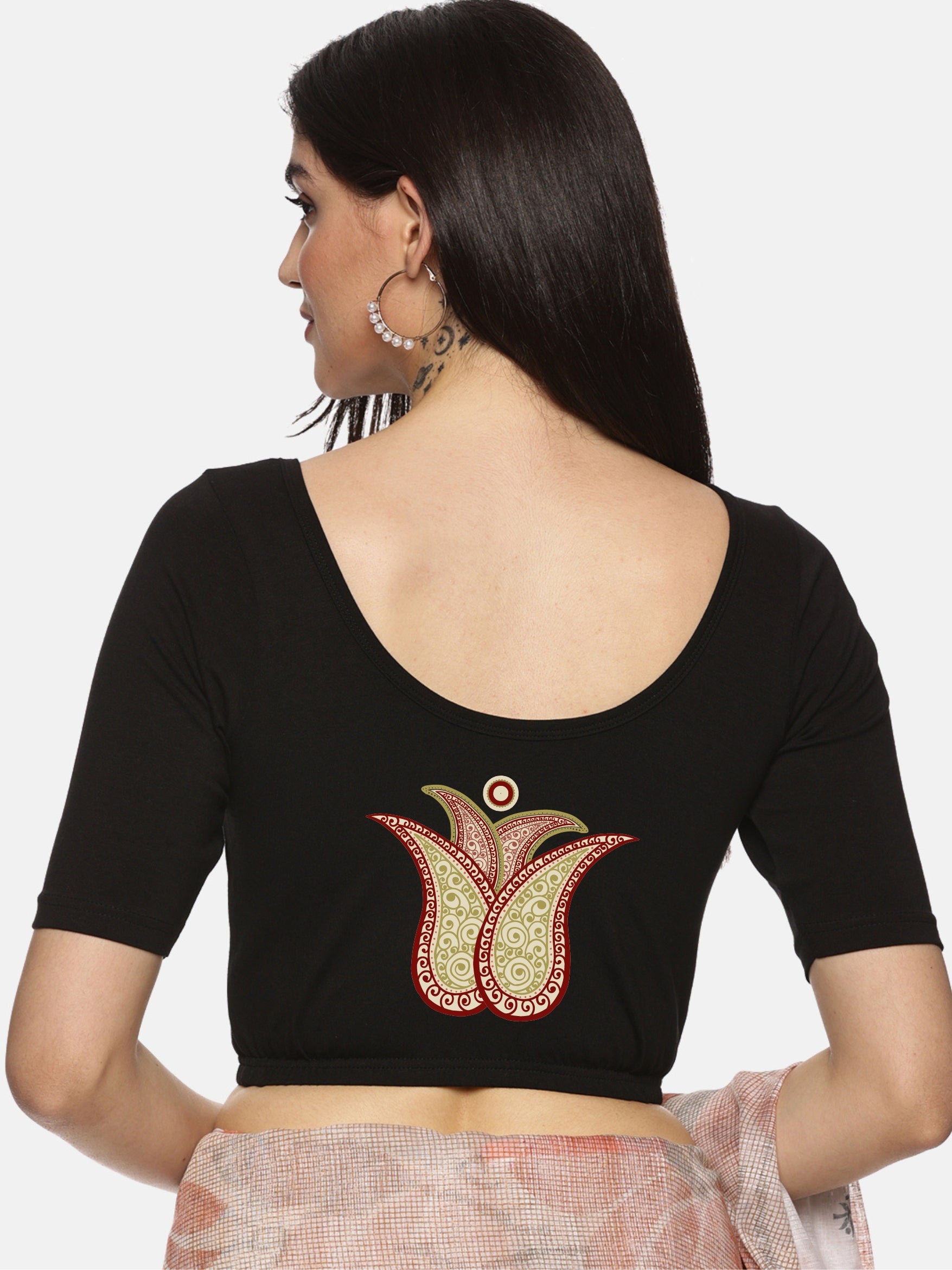 Women Back Printed Stretchable Blouse U076 - notyetbyus