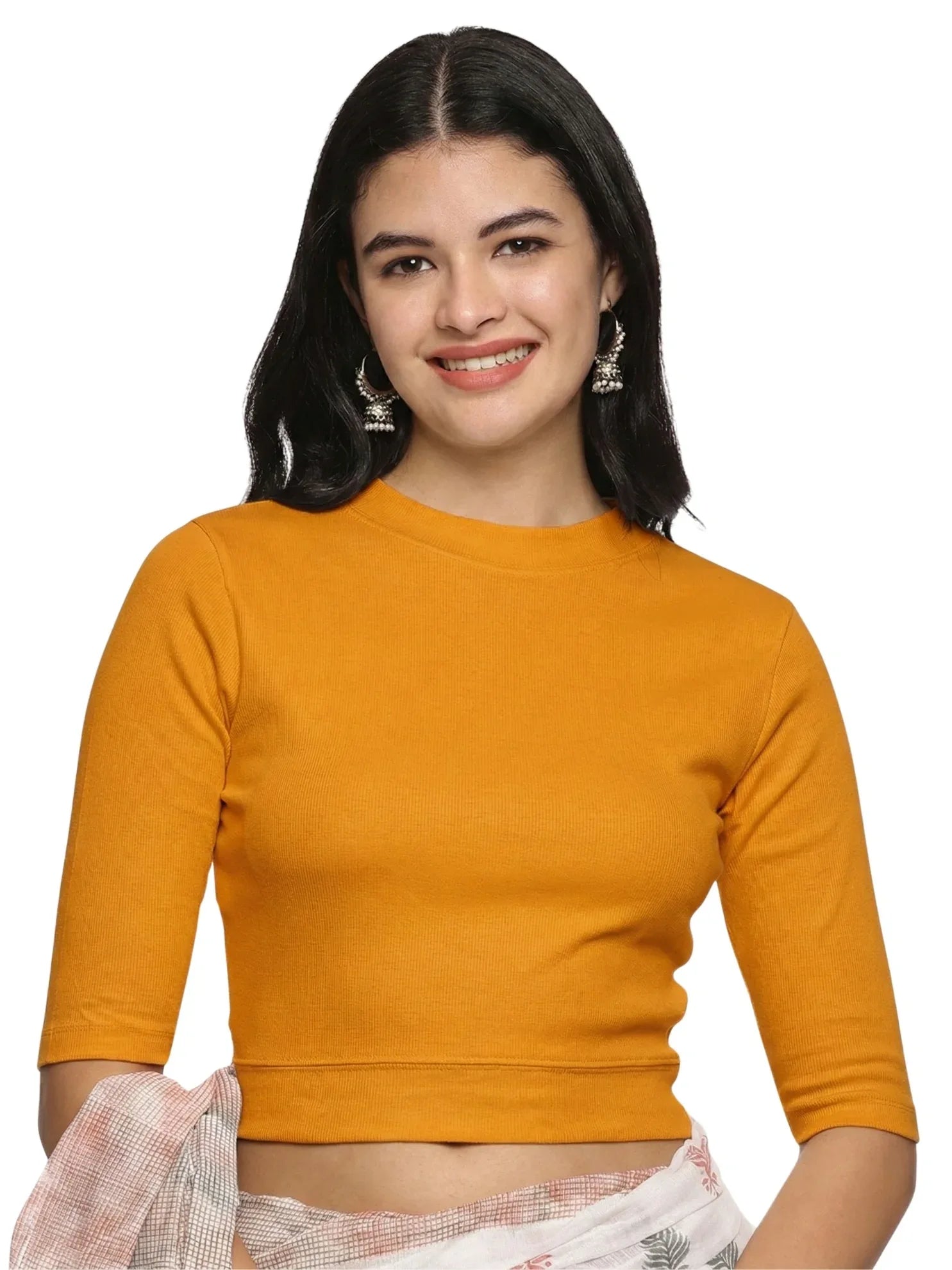 Women Plain Stretchable Elbow Sleeve RIB Blouse U0121 - notyetbyus