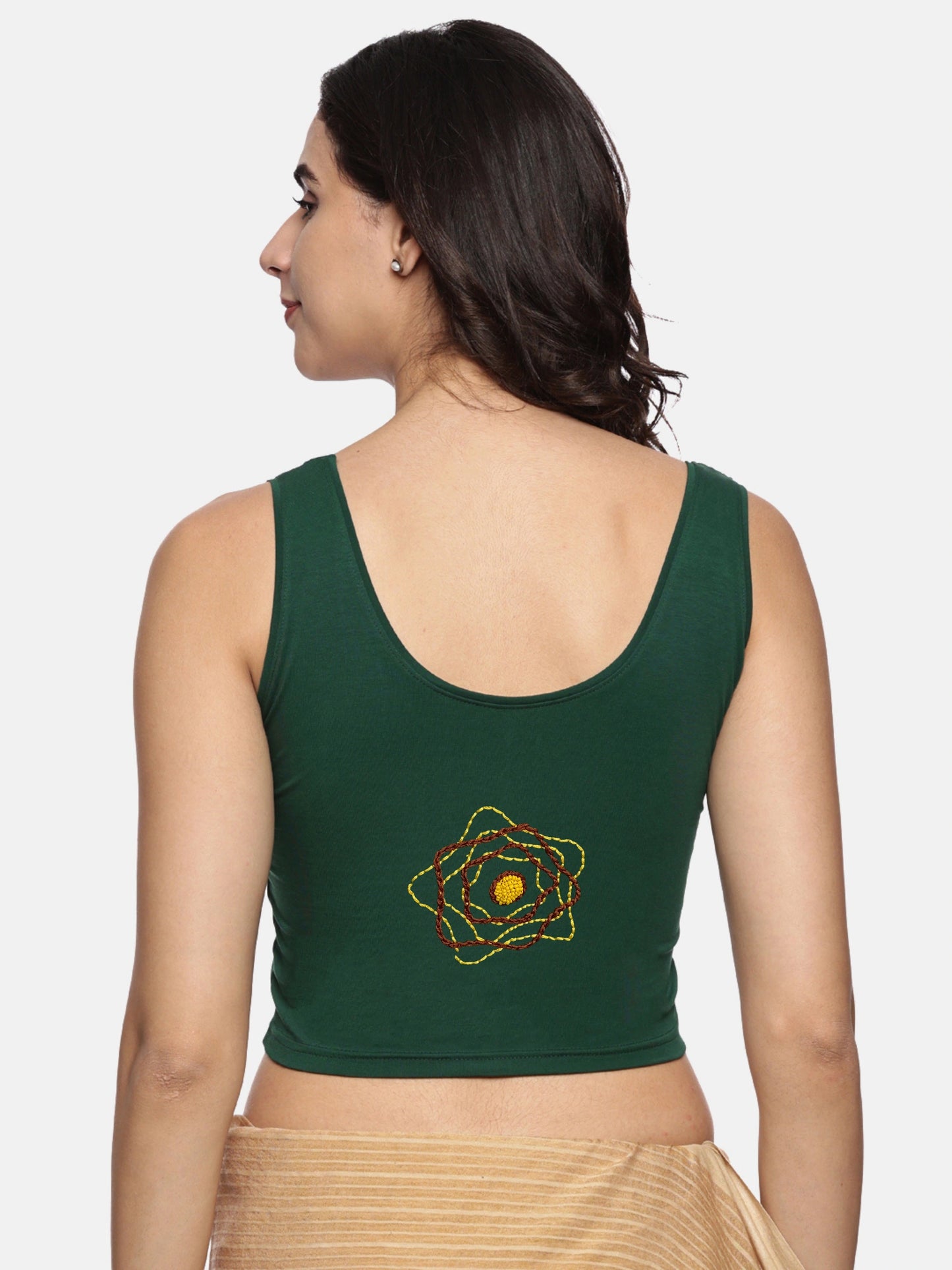 DIY Embroidery Kit with Women Stretchable Sleeveless Blouse E02 – Bottle Green