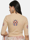 Women Back Printed Stretchable Elbow Sleeve RIB Blouse U0157 Chikoo