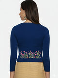 Women Three Fourth Sleeve Back Print Stretchable Blouse U0107 Royal Blue