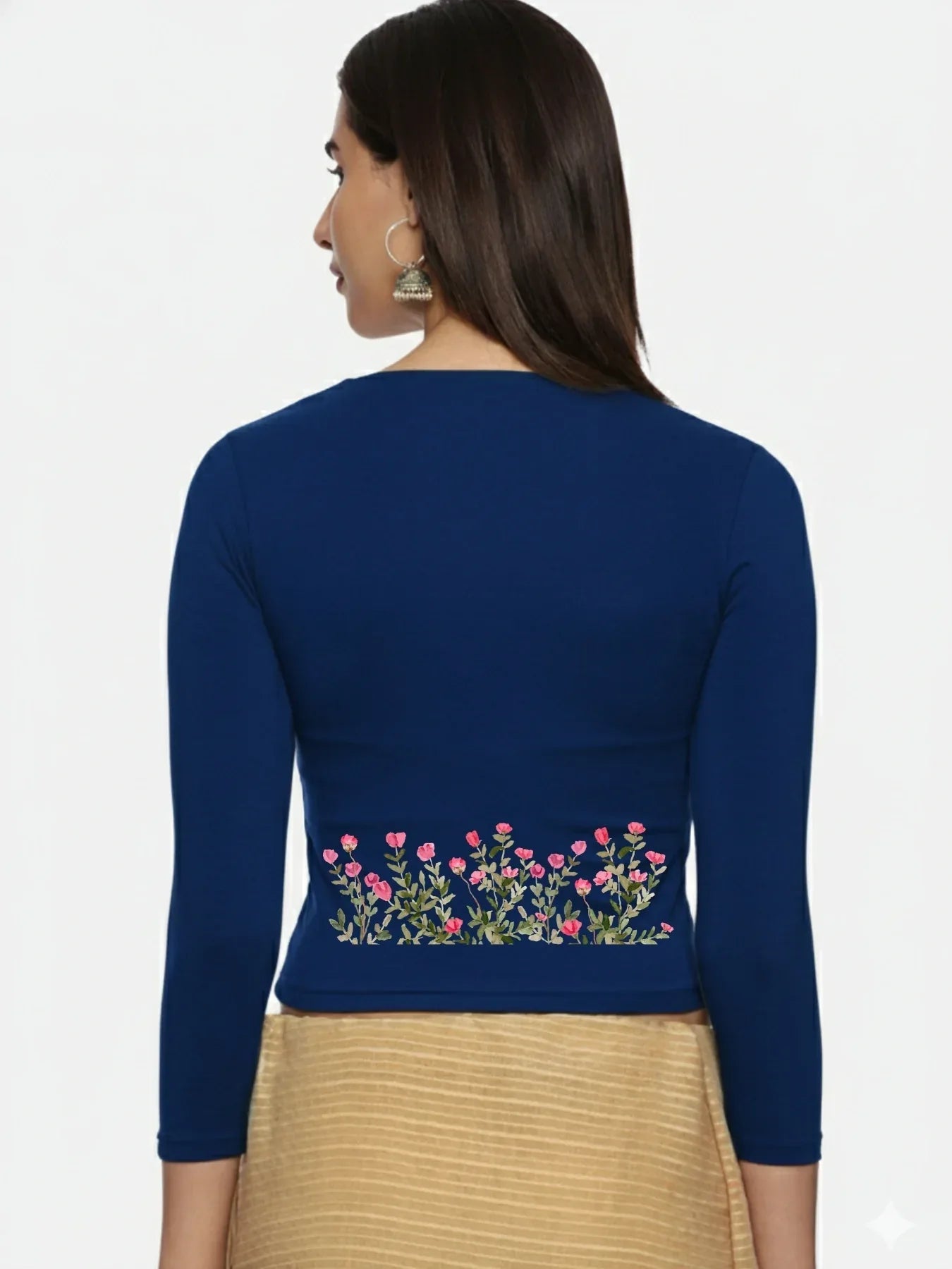 Women Three Fourth Sleeve Back Print Stretchable Blouse U0107 - notyetbyus