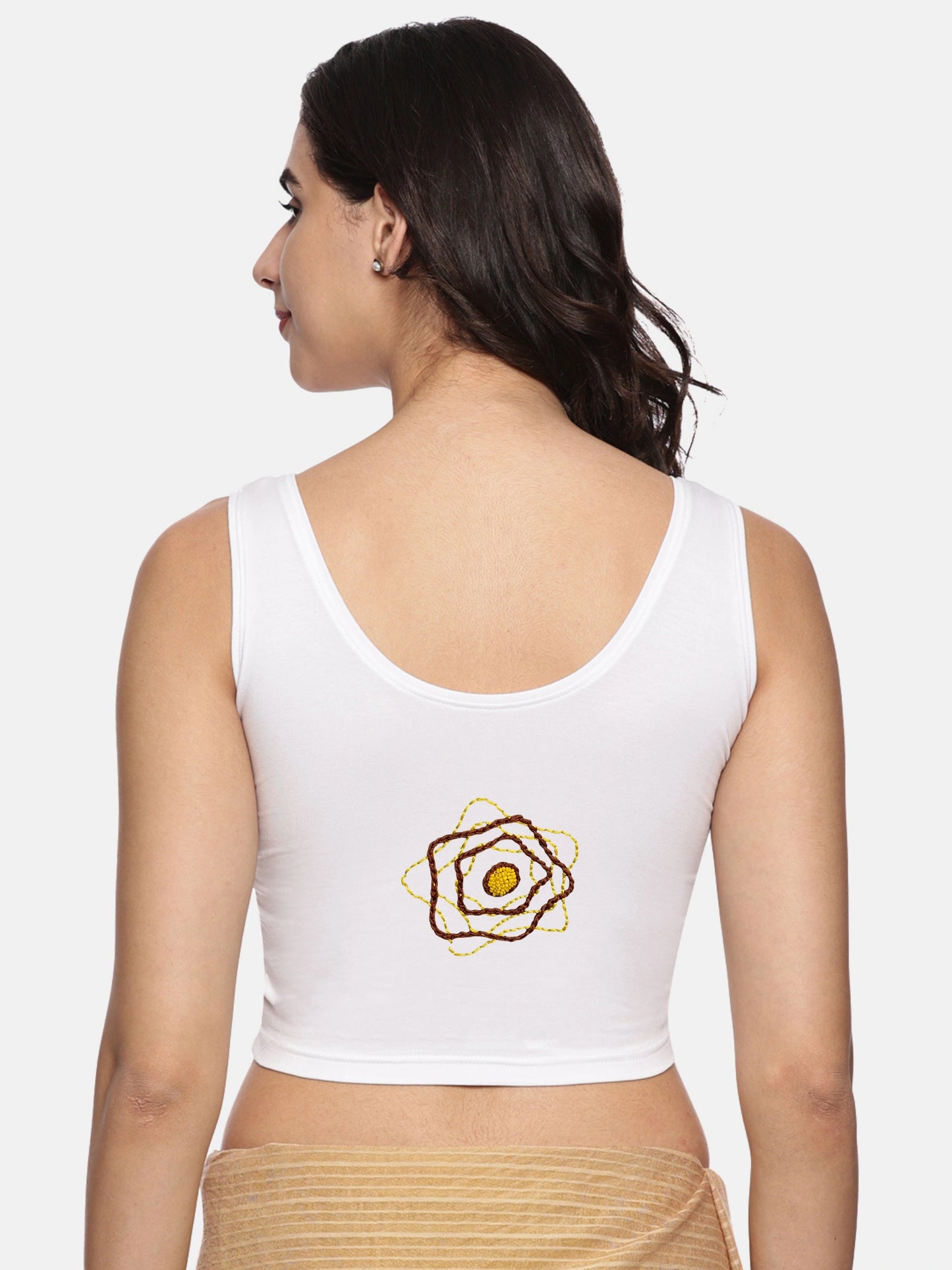DIY Embroidery Kit with Women Stretchable Sleeveless Blouse E02 – White