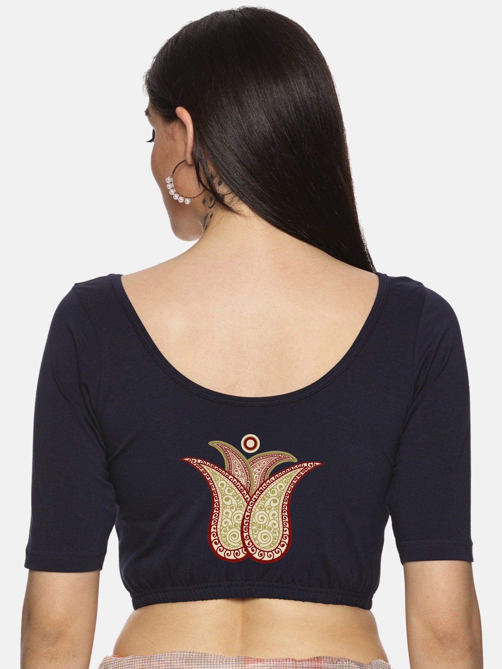 Women Back Printed Stretchable Blouse U076 - notyetbyus