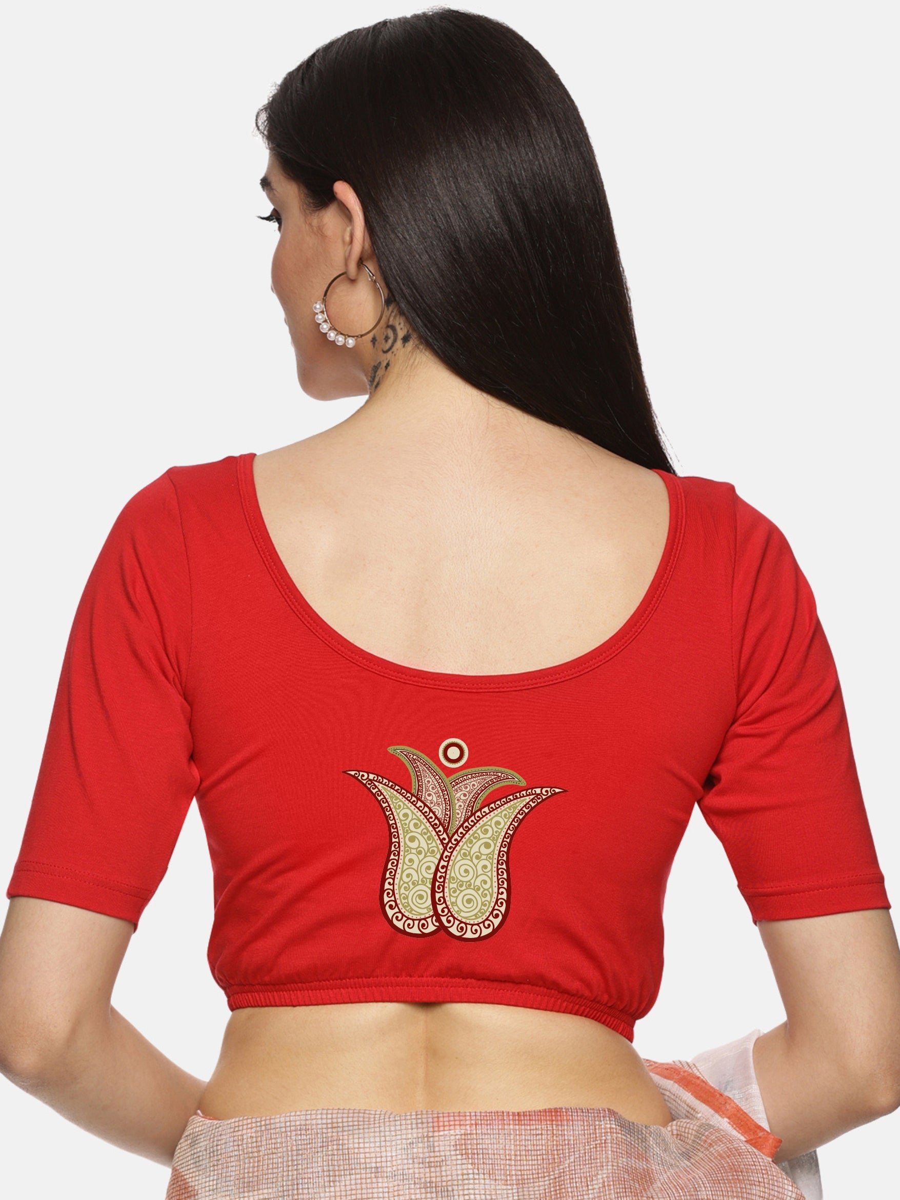 Women Back Printed Stretchable Blouse U076 - notyetbyus