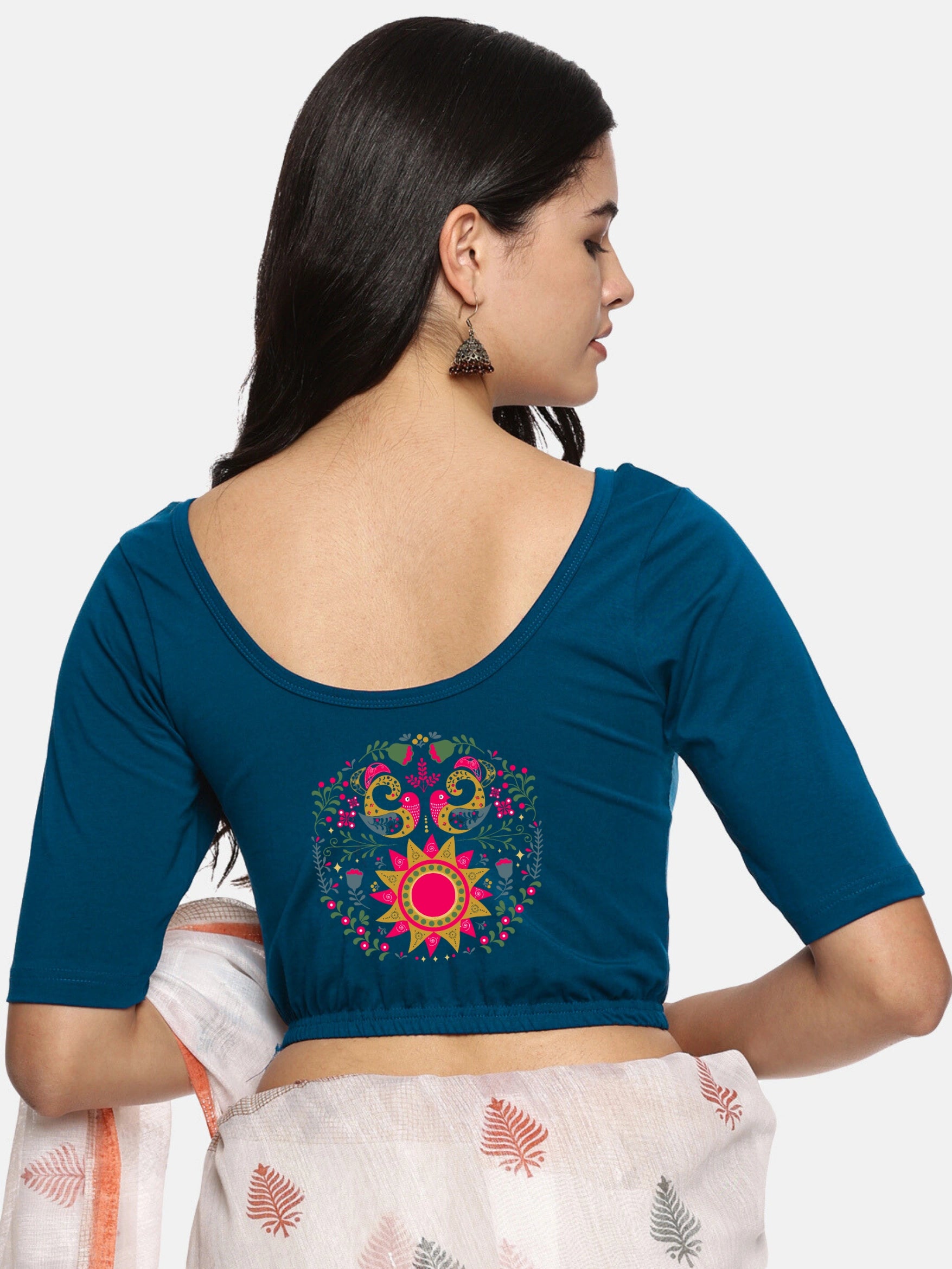 Women Back Printed Stretchable Blouse U0141 - notyetbyus