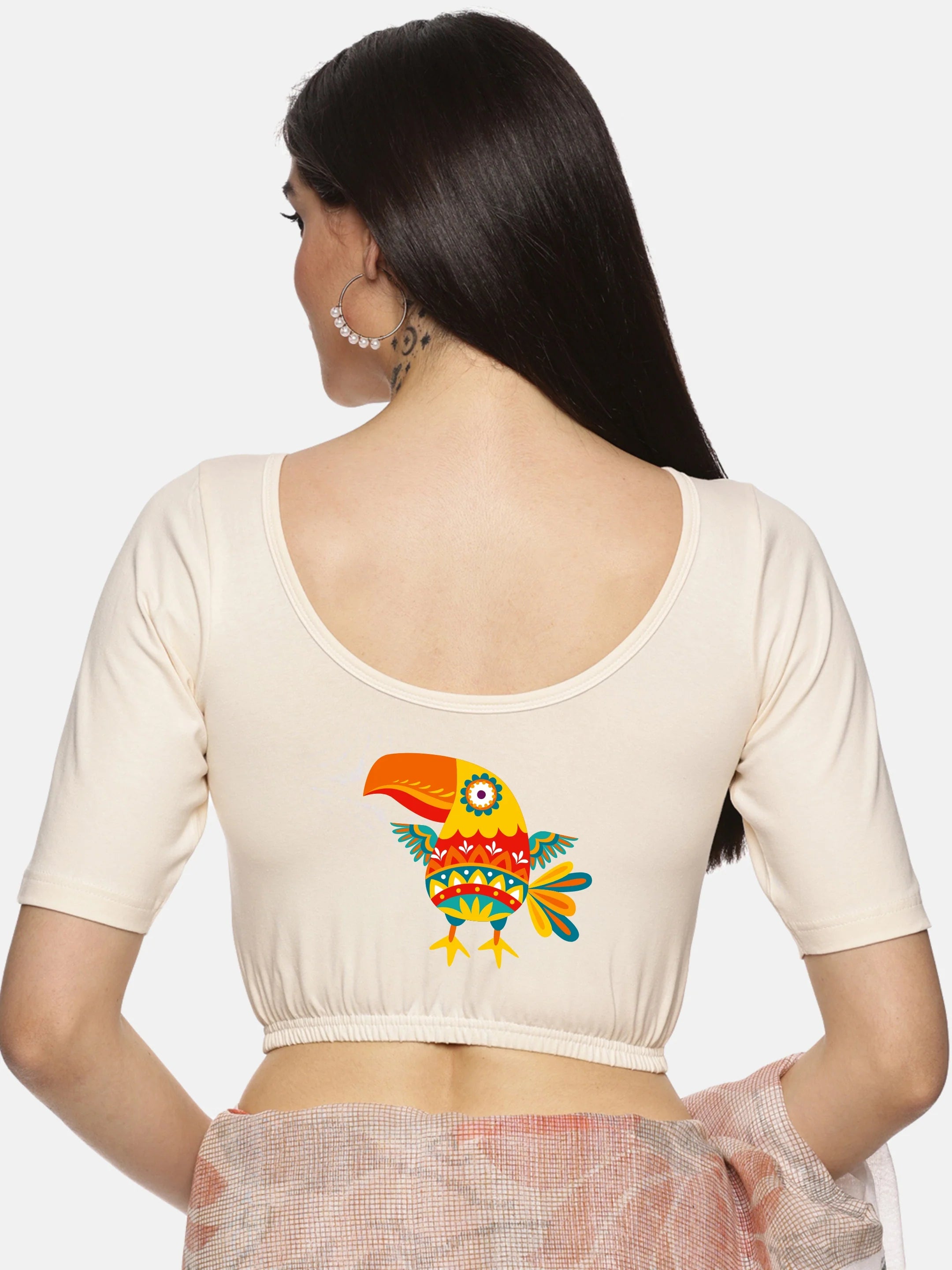 Women Back Printed Stretchable Blouse U09 - notyetbyus