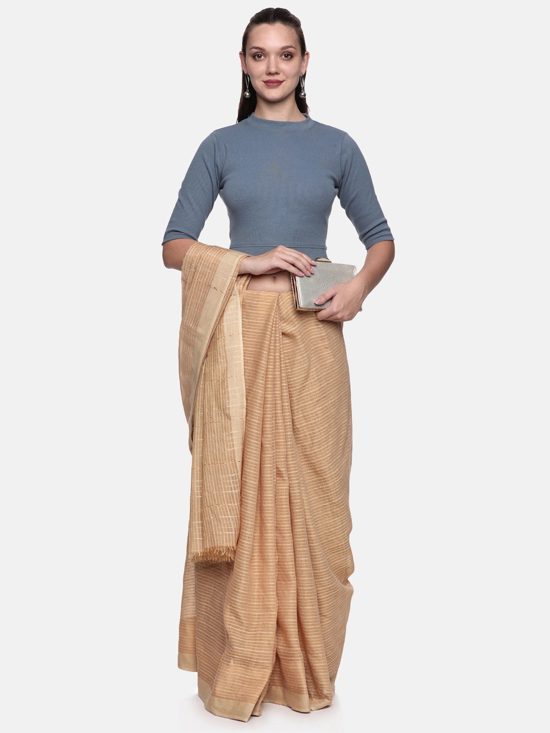 Women Plain Stretchable Elbow Sleeve RIB Blouse U0121 Elephant Grey