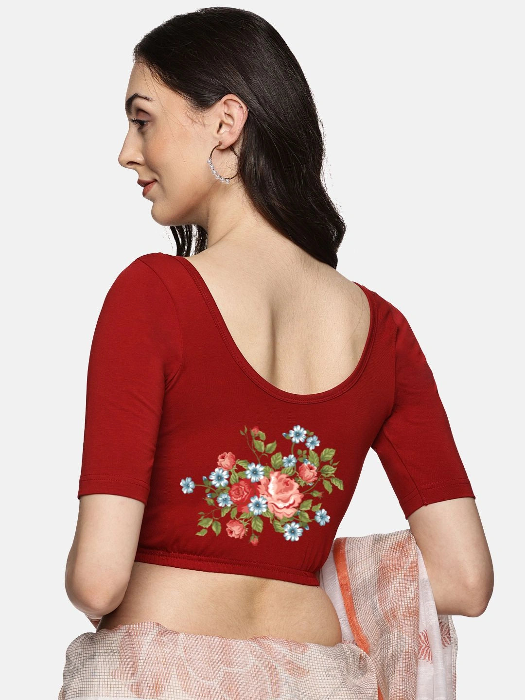 Women Back Printed Stretchable Blouse U0176