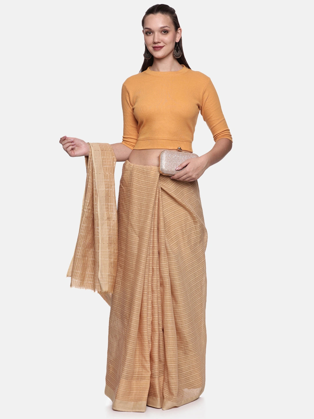 Women Plain Stretchable Elbow Sleeve RIB Blouse U0121 Mango