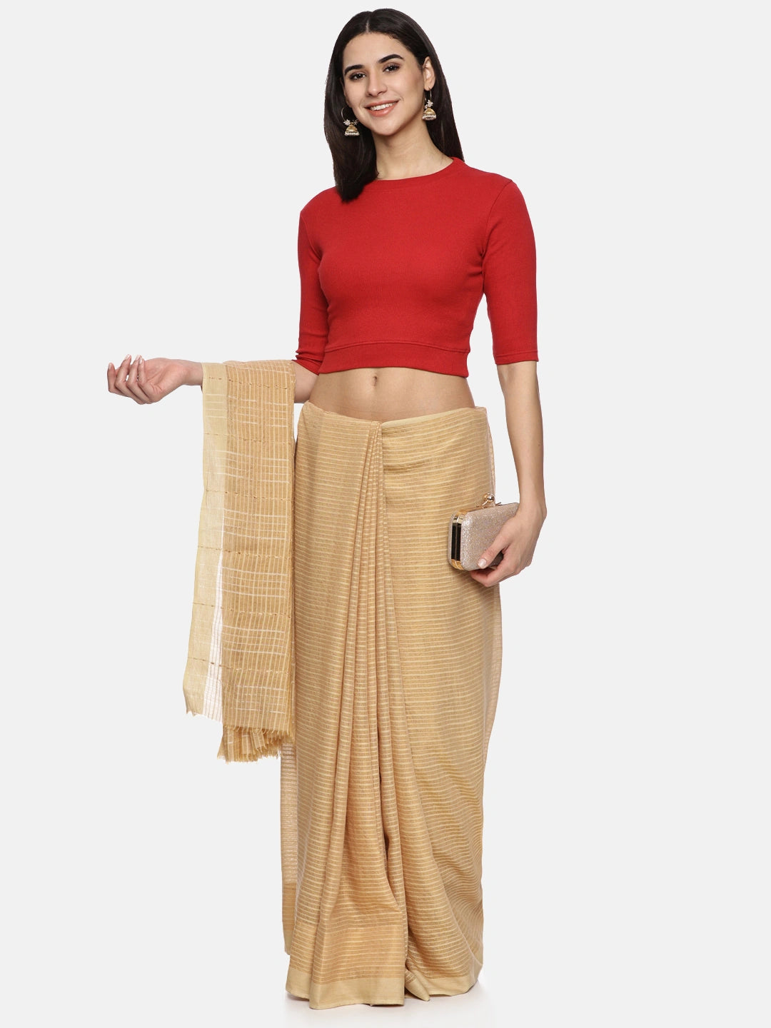 Women Plain Stretchable Elbow Sleeve RIB Blouse U0121 Red