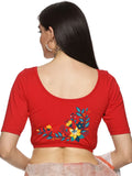 Women Back Printed Stretchable  Half Sleeve Blouse U0164 Red