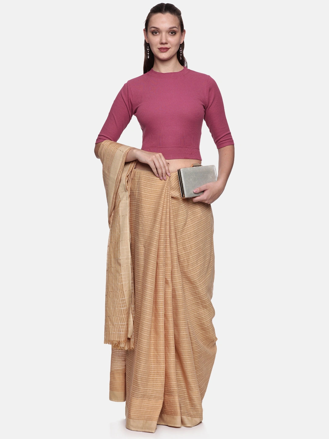 Women Plain Stretchable Elbow Sleeve RIB Blouse U0121 Wine