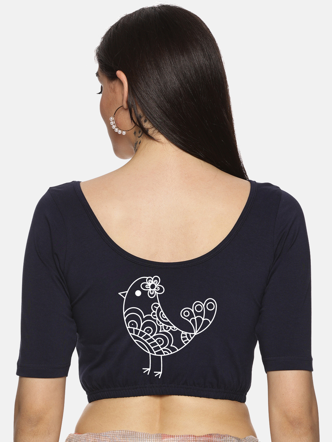 Women Back Printed Stretchable Blouse U01 - notyetbyus