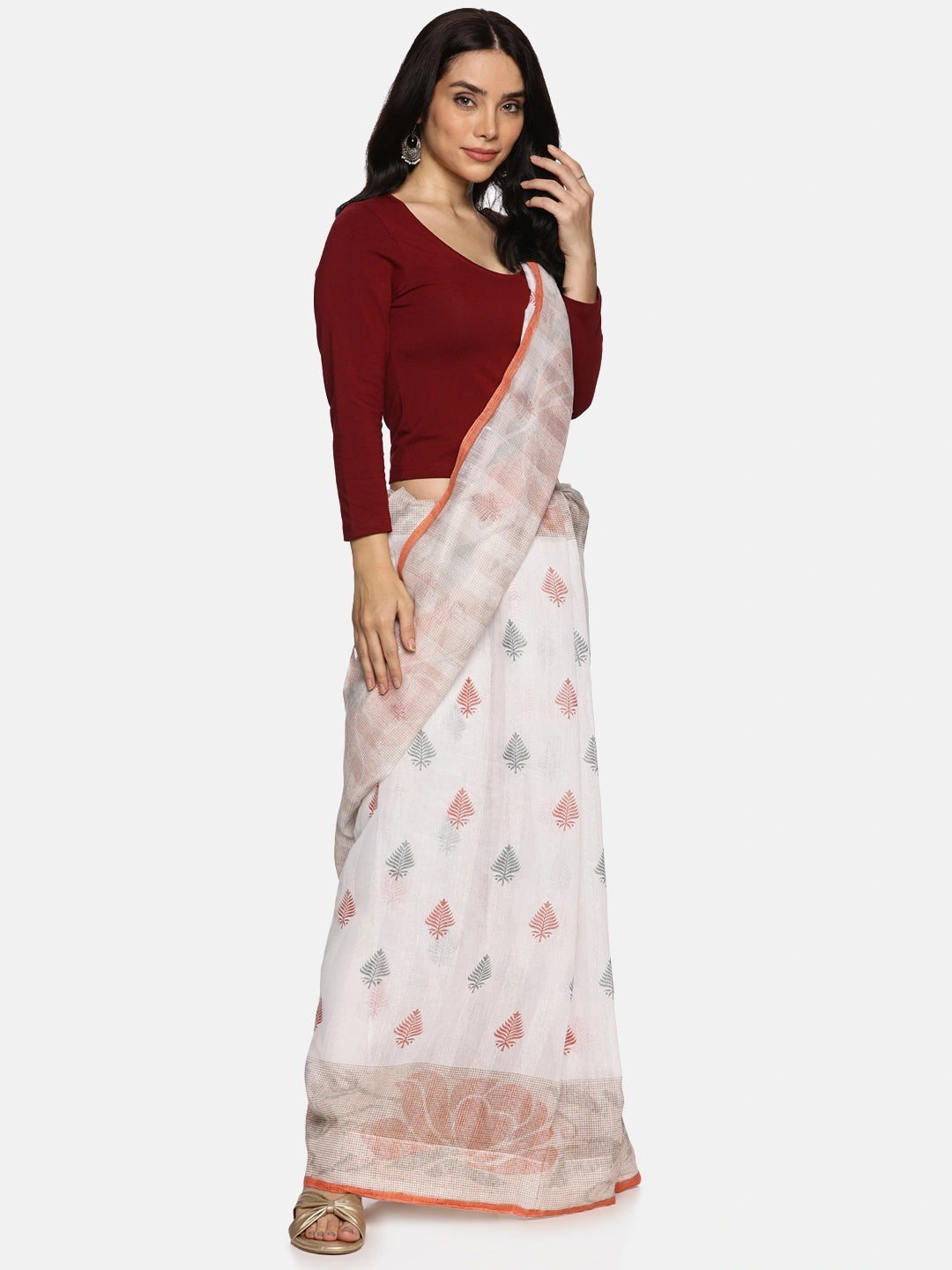 DIY Embroidery Kit with Women Stretchable Three Fourth Sleeve Blouse E05 – Maroon