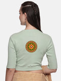 Women Back Printed Stretchable Elbow Sleeve RIB Blouse U0129R Sage Green