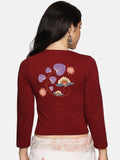 Women Three Fourth Sleeve Back Print Stretchable Blouse U0151 Maroon