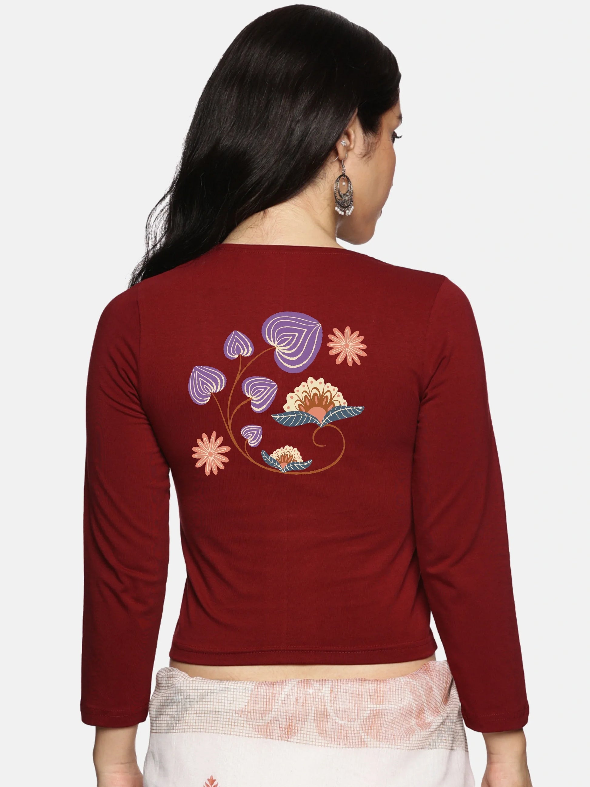 Women Three Fourth Sleeve Back Print Stretchable Blouse U0151 - notyetbyus