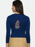 Women Three Fourth Sleeve Back Print Stretchable Blouse U0182 Royal Blue