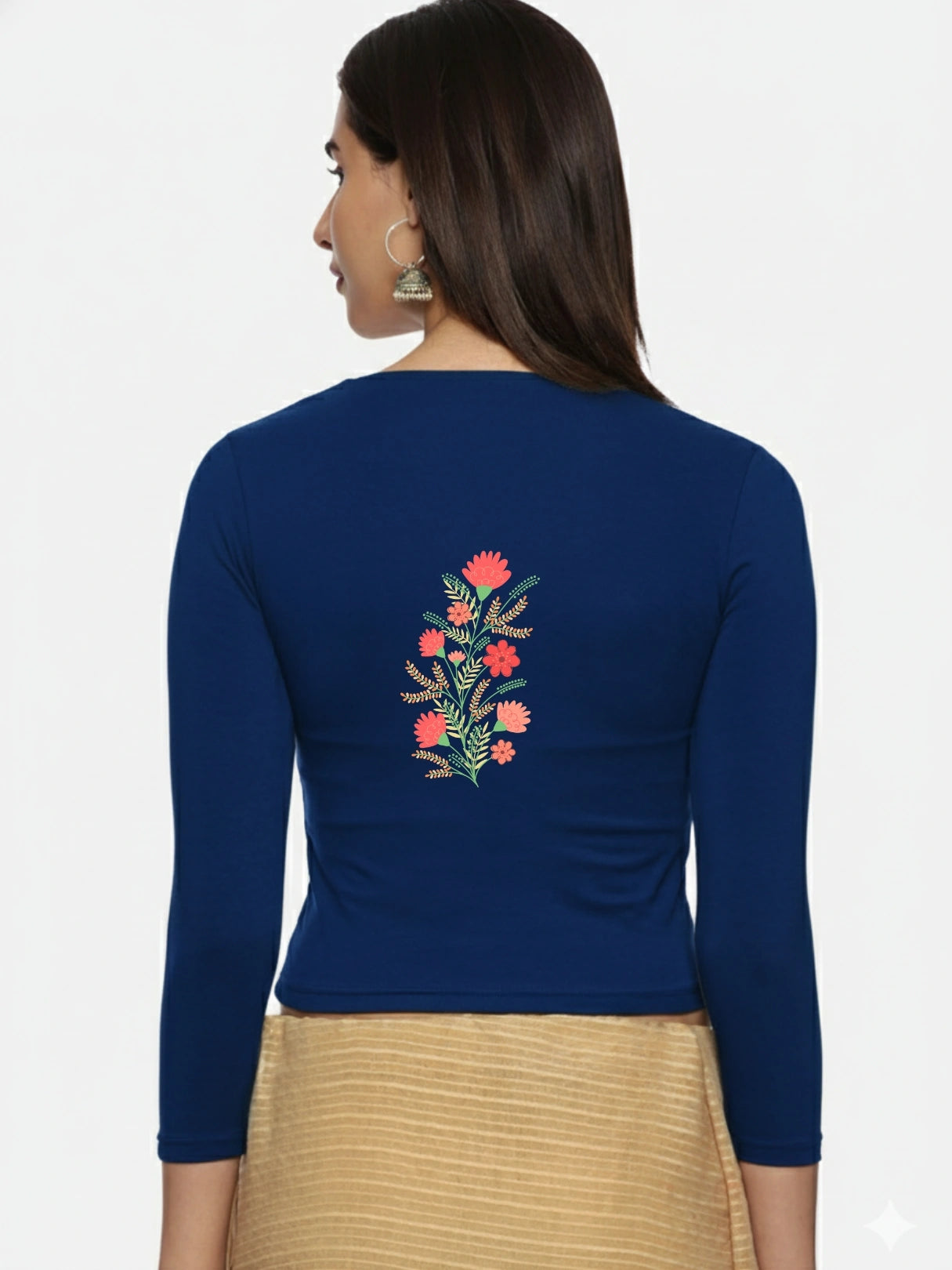 Women Three Fourth Sleeve Back Print Stretchable Blouse U0182 - notyetbyus